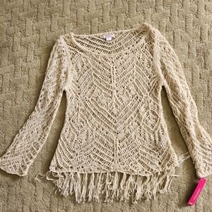 Xhilaration Long Sleeve Chrochet Top, Size Medium